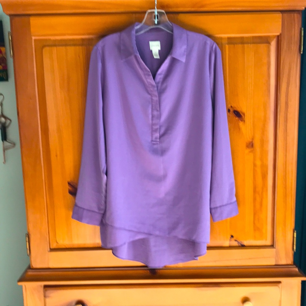 Chico’s lilac tunic-length shirt, size 1.